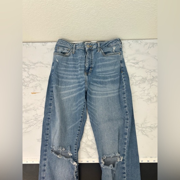 Forever 21 Distressed Stretch Denim Jeans Womens 28 Blue Wash Ripped Ankle - Picture 2 of 5